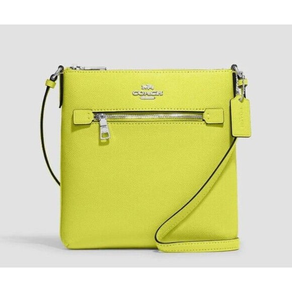 New Coach CE871 Mini Rowan File Bag Crossgrain Leather Bright Yellow - Picture 1 of 4